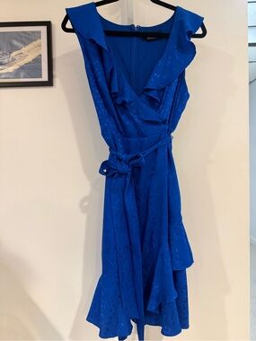 Ruffled V-Neck Blue Wrap Dress